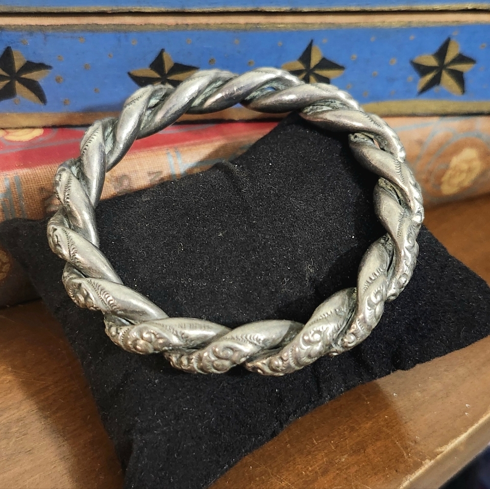Silver Braided Bangle Bracelet